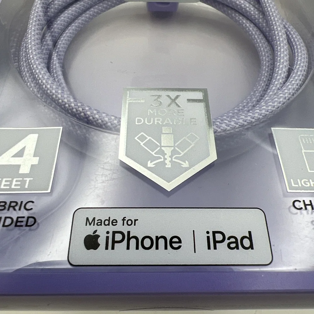 iHome 4ft. iPhone - iPad Fabric Braided Lightning Cable‎ - Purple - Durable